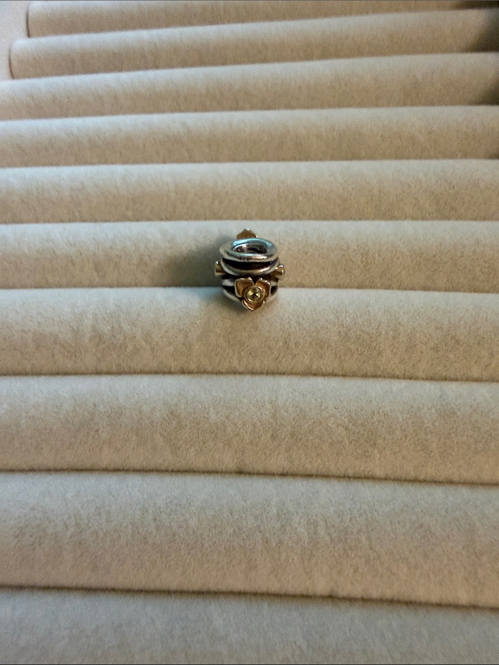 Pandora Peridot Rose Charm 14K/SS & Diamond Charm Retired